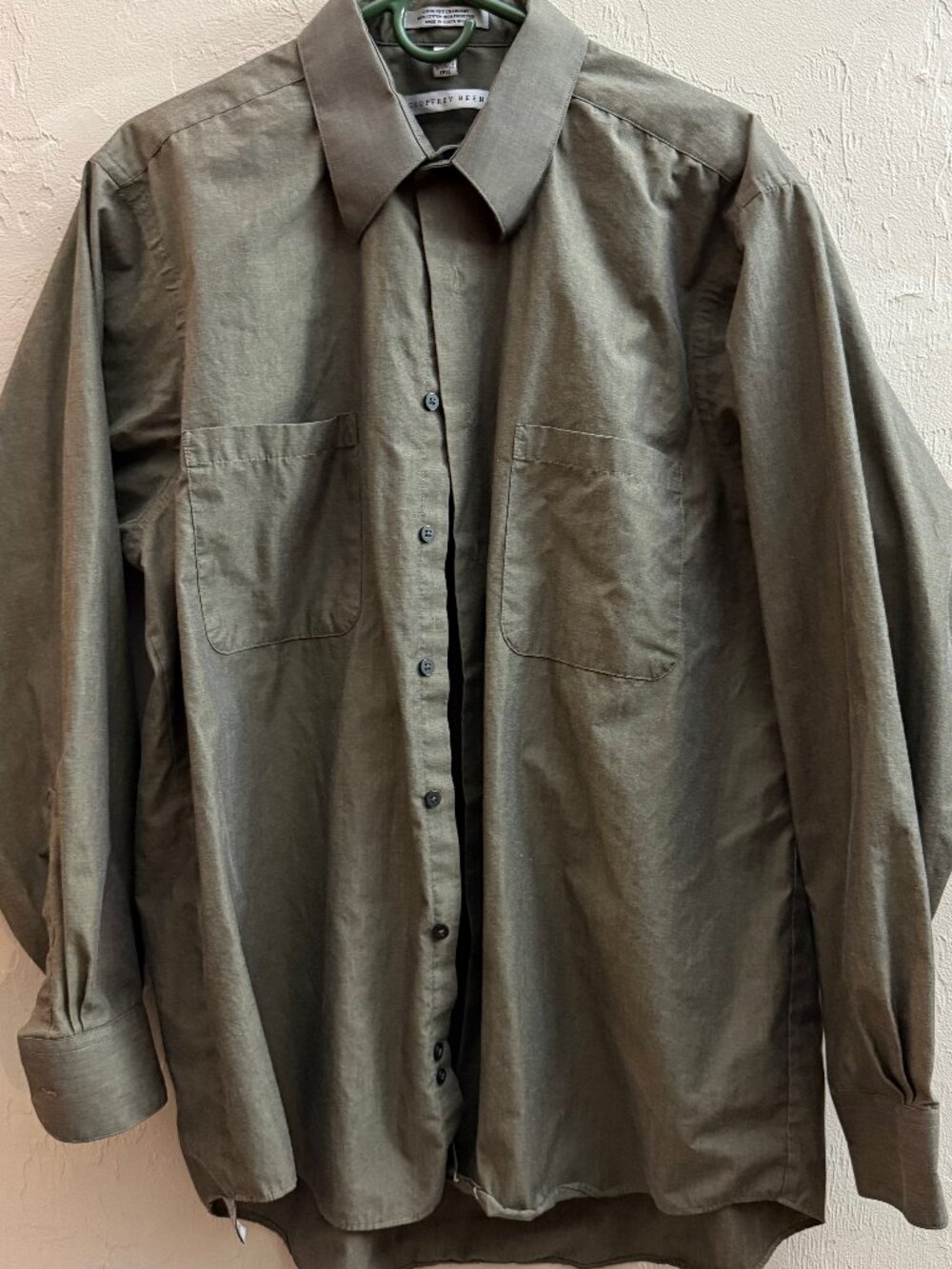 Geoffrey Beene Men's XLOlive Wrinkle Free 2 Pocket Long Sleeve Shirt